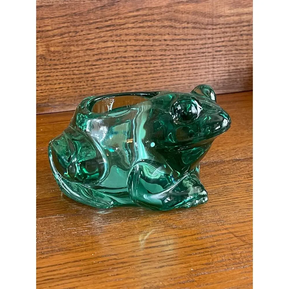 Indiana Glass Frog Votive Holder Spanish Green #07138 Art Glass 4